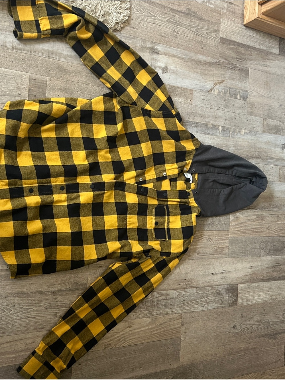 Men's Yellow & Black thin Plaid Hooded jacket/shirt